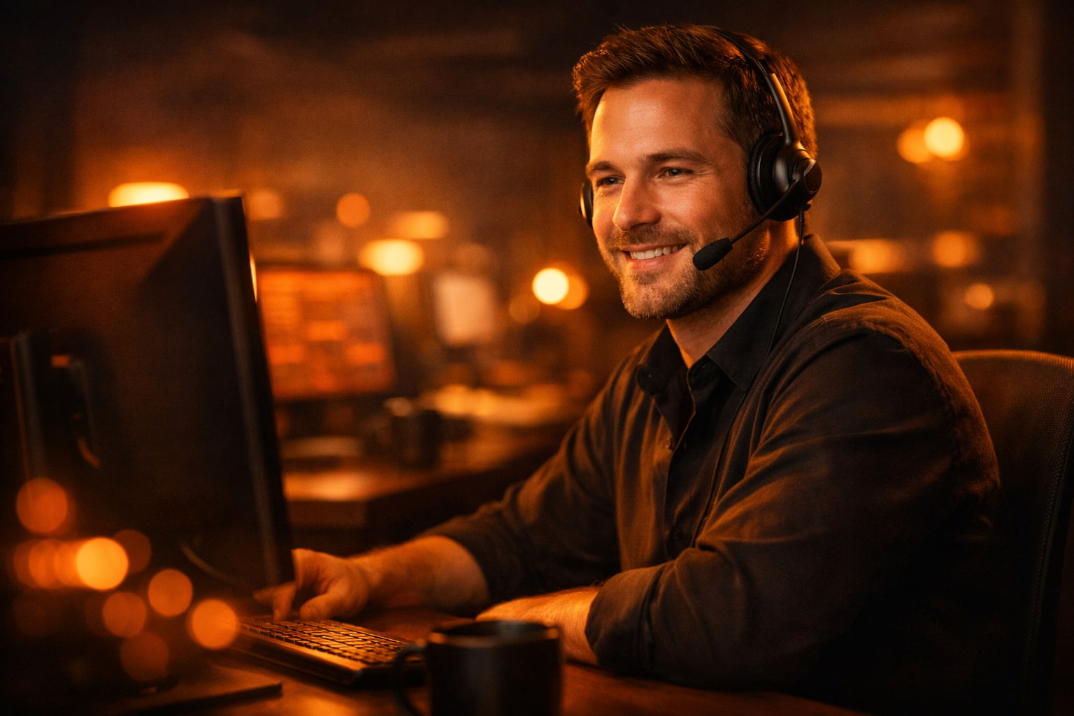 Support professional with headset